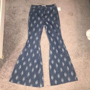 just float on printed flare jeans
